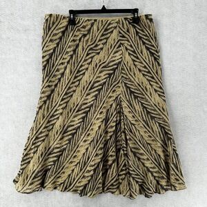 Lauren Ralph Lauren Midi Skirt Womens 1X Tan Black Silk Linen Pull On Stretchy‎